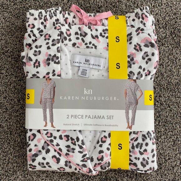 NWT Women's Karen Neuburger 2 Piece Pajama Set, White Pink Gray Black, Small - Picture 1 of 2